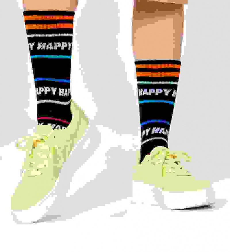 Happy Socks Happy Line Thin Crew Socken Unisex Schwarz | Schweiz 67184CPQO