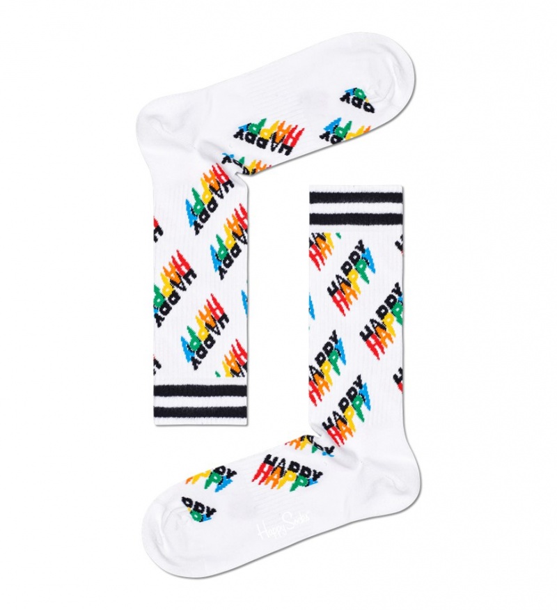 Happy Socks Happy Logo Thin Crew Socken Unisex Weiß | Schweiz 16324QTER