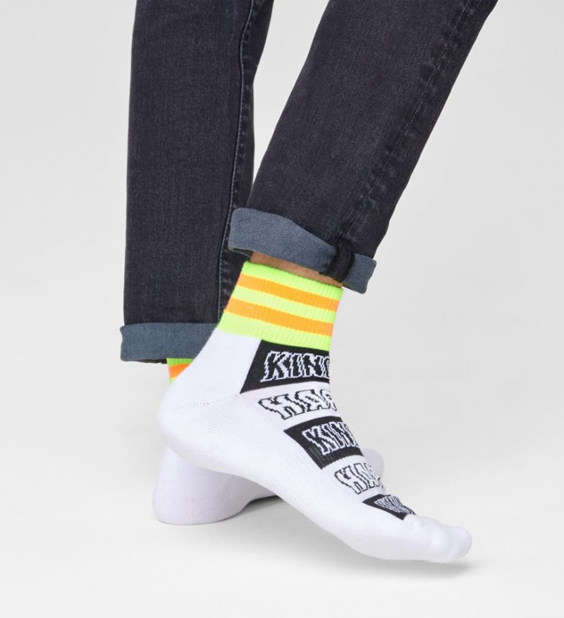 Happy Socks Happy Stripe 1/4 Crew Socken Unisex Weiß | Schweiz 18576SFRT