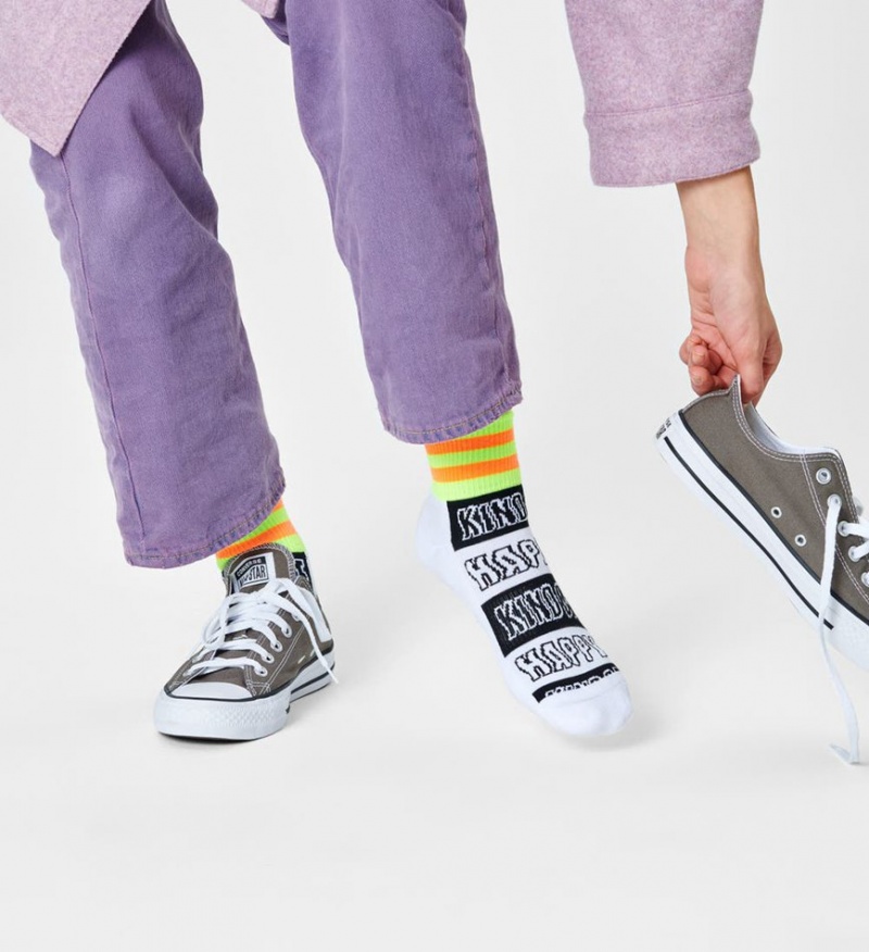 Happy Socks Happy Stripe 1/4 Crew Socken Unisex Weiß | Schweiz 18576SFRT