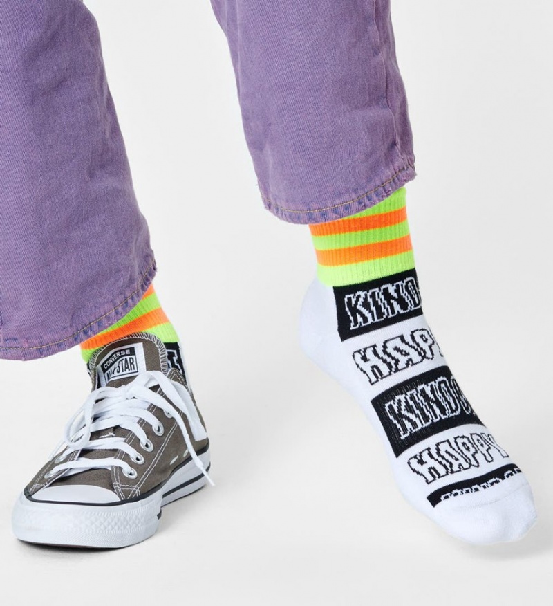 Happy Socks Happy Stripe 1/4 Crew Socken Unisex Weiß | Schweiz 18576SFRT