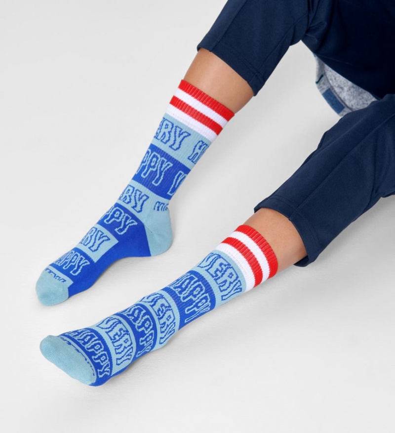 Happy Socks Happy Stripe Crew Socken Unisex Blau | Schweiz 46703QIKD