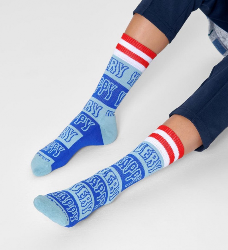 Happy Socks Happy Stripe Crew Socken Unisex Blau | Schweiz 46703QIKD