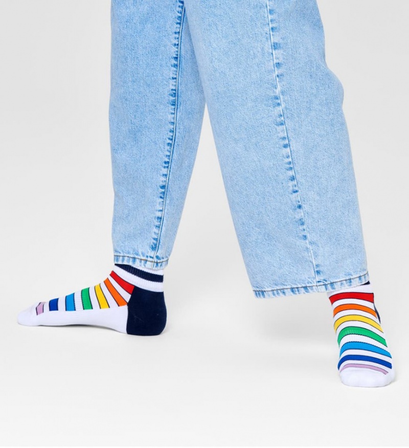 Happy Socks Multi Stripe1/4 Crew Socken Unisex Weiß | Schweiz 29513OJQW