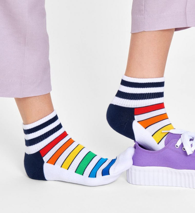 Happy Socks Multi Stripe1/4 Crew Socken Unisex Weiß | Schweiz 29513OJQW