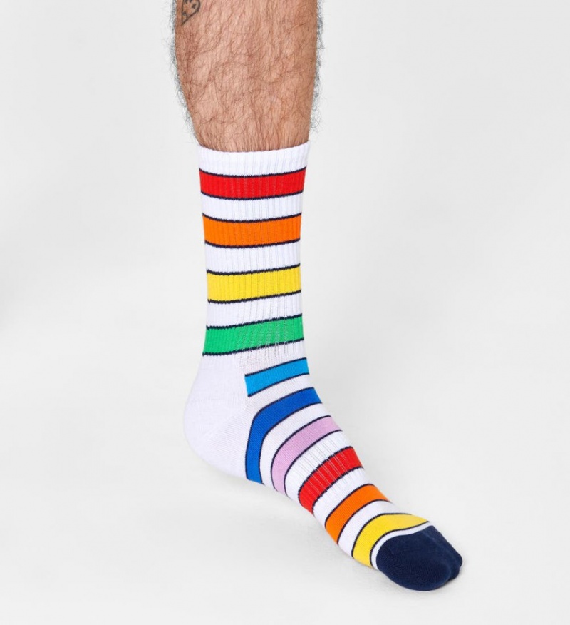 Happy Socks Multi Stripe 3/4 Crew Socken Unisex Weiß | Schweiz 28369HBLD