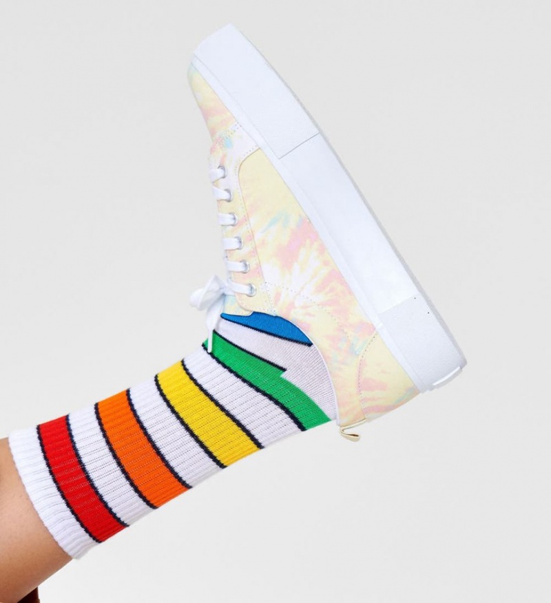 Happy Socks Multi Stripe 3/4 Crew Socken Unisex Weiß | Schweiz 28369HBLD