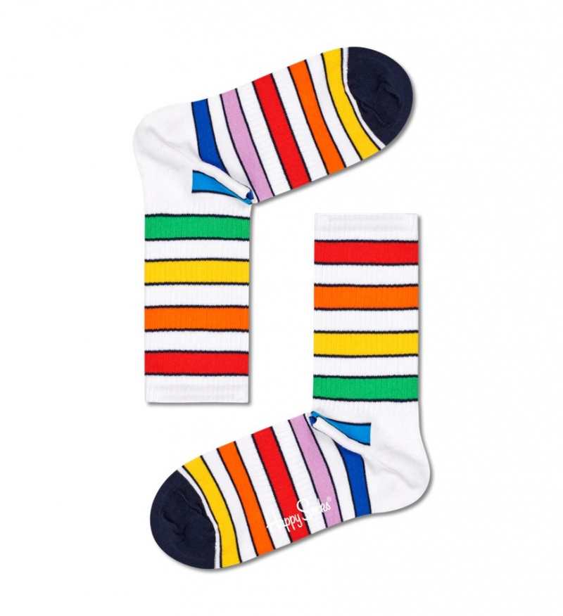 Happy Socks Multi Stripe 3/4 Crew Socken Unisex Weiß | Schweiz 28369HBLD