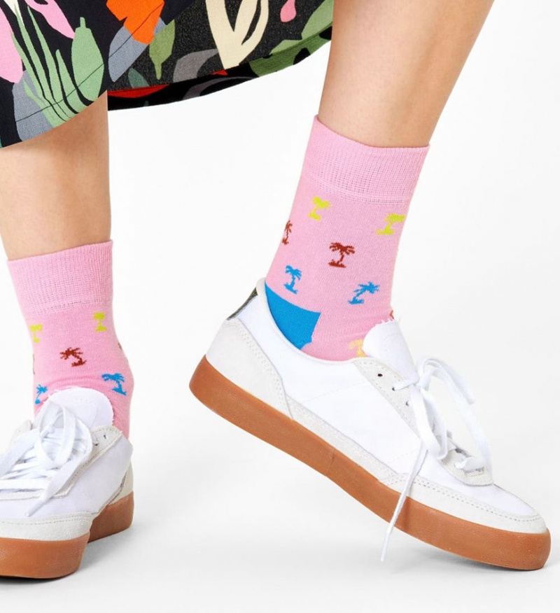 Happy Socks Palm 1/2 Crew Socken Unisex Rosa | Schweiz 41539TBEL