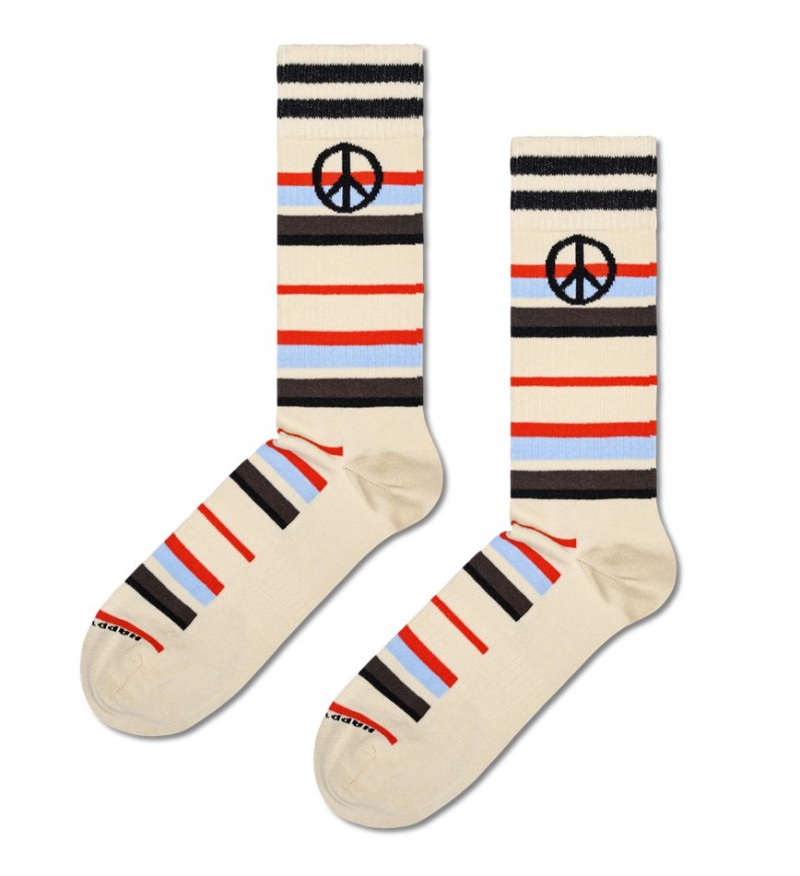 Happy Socks Peace Stripe Sneaker Socken Unisex Beige | Schweiz 74562YCPE