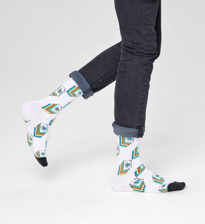 Happy Socks Photos Thin Crew Socken Unisex Weiß | Schweiz 36549COWX