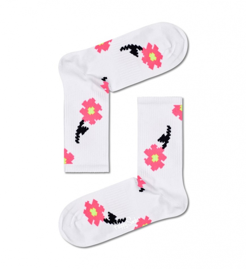 Happy Socks Pixle Flower 3/4 Crew Socken Unisex Weiß | Schweiz 59176GXMH