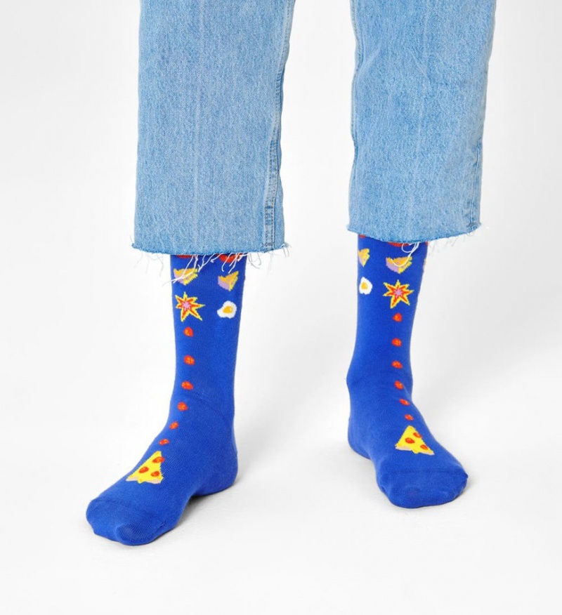 Happy Socks Pizza Invaders Socken Unisex Blau | Schweiz 80163RTMB