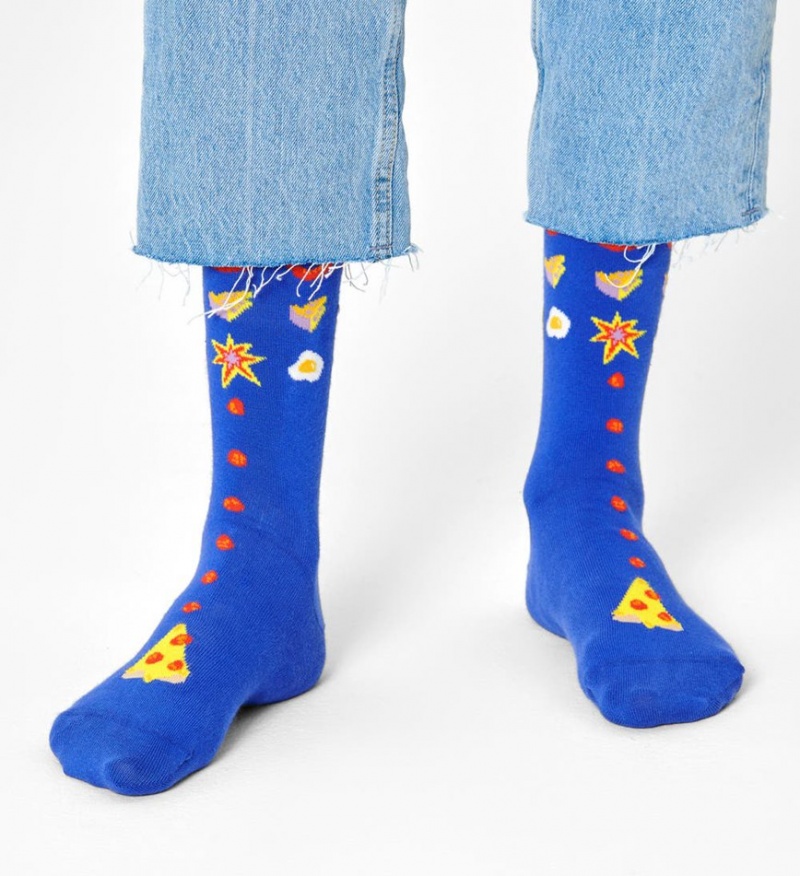 Happy Socks Pizza Invaders Socken Unisex Blau | Schweiz 80163RTMB