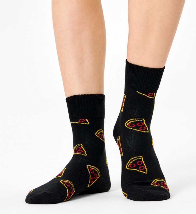 Happy Socks Pizza Slice 1/2 Crew Socken Unisex Schwarz | Schweiz 76453QUTI