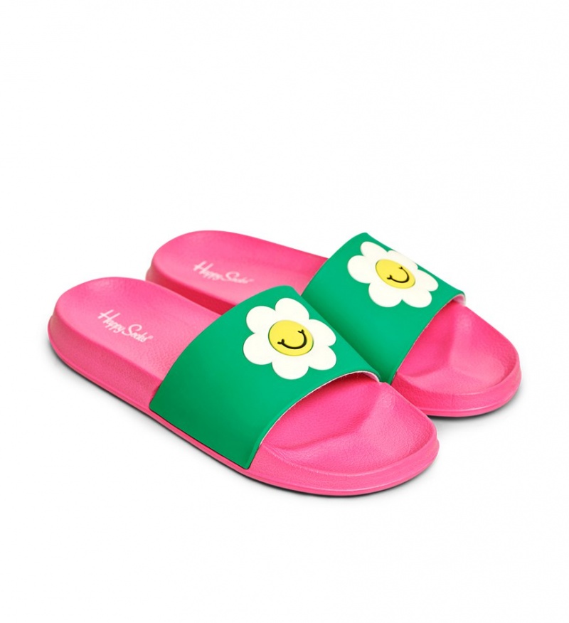 Happy Socks Pool Slider Smiling Daisy Pantoletten Damen Rosa | Schweiz 68012RWUO