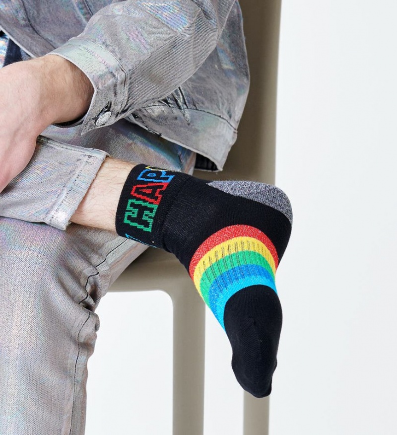 Happy Socks Rainbow Stripe 1/4 Crew Socken Unisex Schwarz | Schweiz 26157ONVX