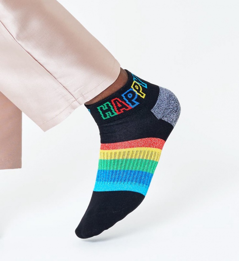 Happy Socks Rainbow Stripe 1/4 Crew Socken Unisex Schwarz | Schweiz 26157ONVX