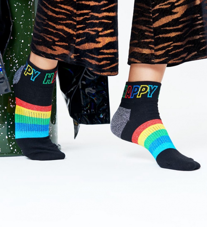 Happy Socks Rainbow Stripe 1/4 Crew Socken Unisex Schwarz | Schweiz 26157ONVX