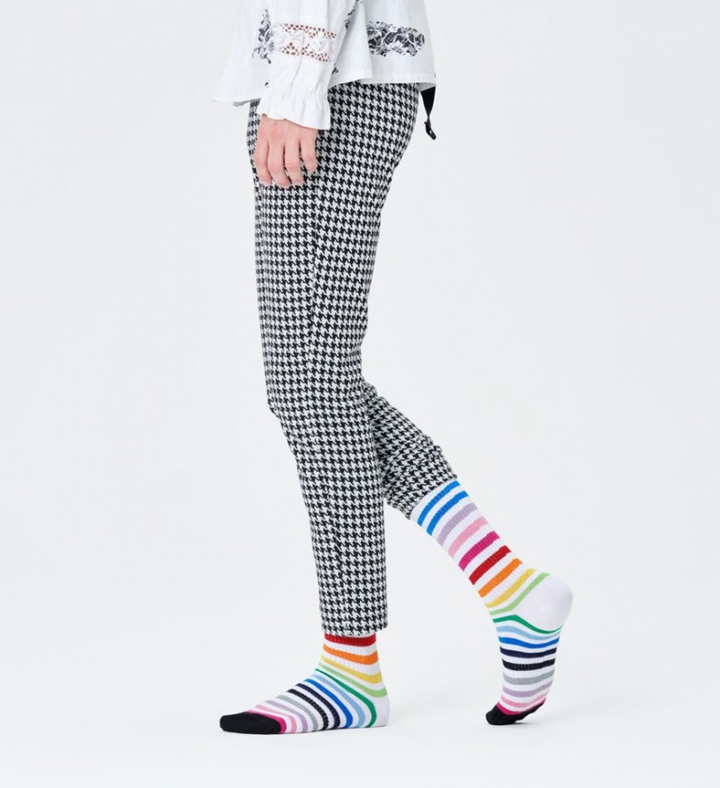 Happy Socks Rainbow Stripe 3/4 Crew Socken Unisex Weiß | Schweiz 92834KMJL