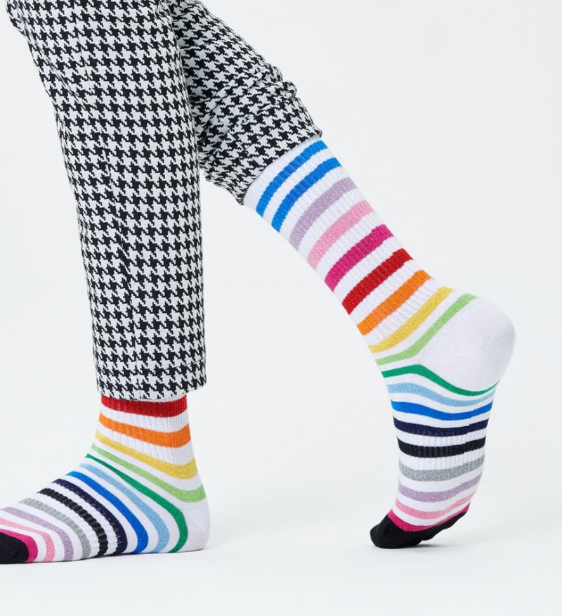 Happy Socks Rainbow Stripe 3/4 Crew Socken Unisex Weiß | Schweiz 92834KMJL