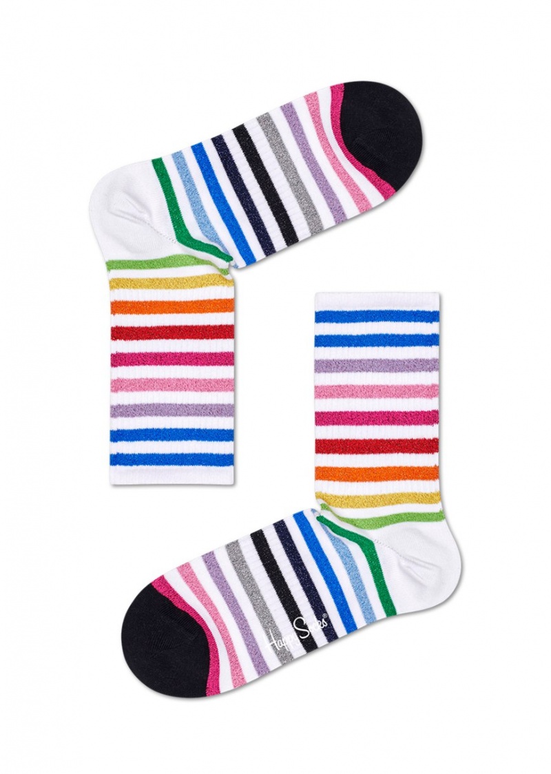 Happy Socks Rainbow Stripe 3/4 Crew Socken Unisex Weiß | Schweiz 92834KMJL