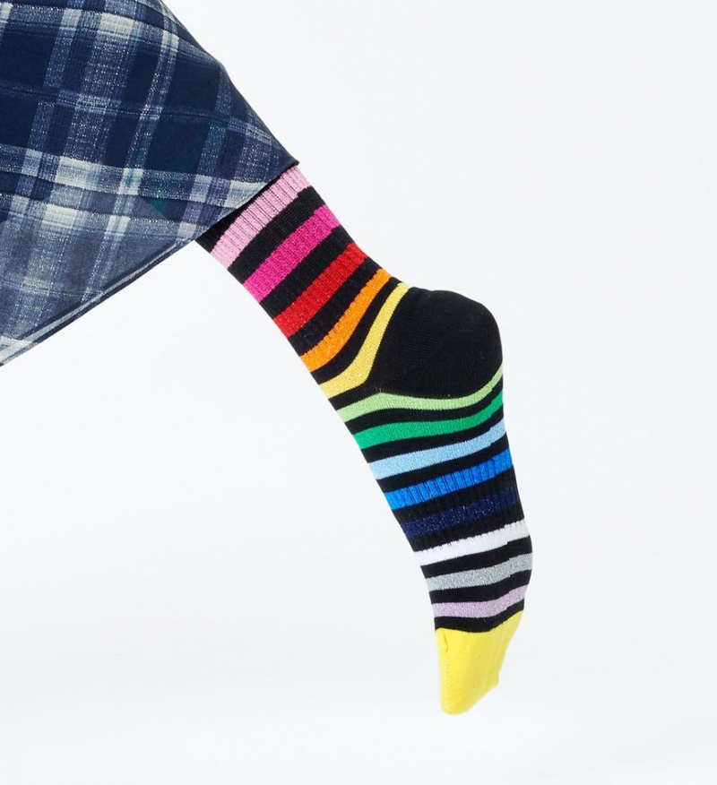 Happy Socks Rainbow Stripe 3/4 Crew Socken Unisex Schwarz | Schweiz 80615GFDX