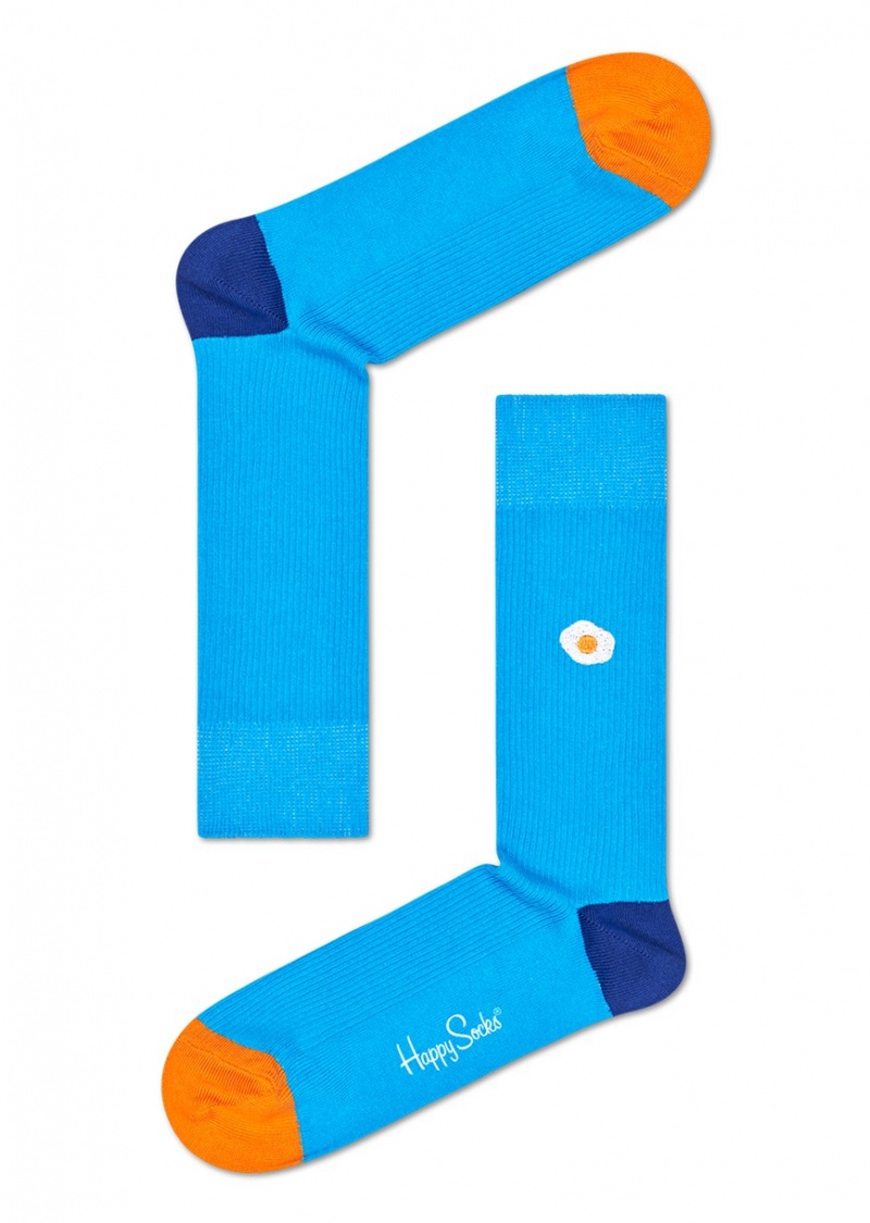 Happy Socks Ribb Embroidery Sunny Side Up Socken Unisex Blau | Schweiz 40518KWOQ