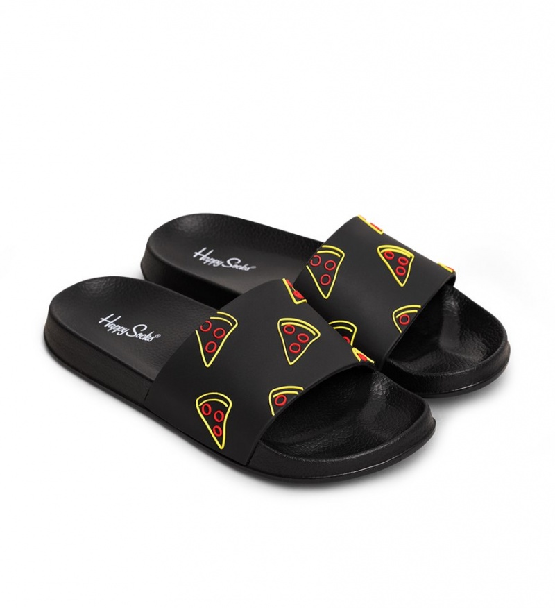 Happy Socks Slider Pizza Slice Pantoletten Unisex Schwarz | Schweiz 68350RJBQ