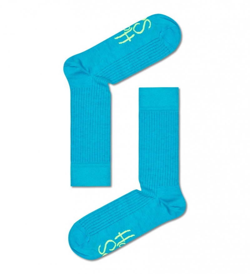 Happy Socks Solid Logo Rib Crew Socken Unisex Türkis | Schweiz 63071ZQAN