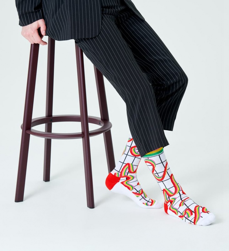 Happy Socks Squiggly Rainbow Crew Socken Unisex Weiß | Schweiz 14869CYVW