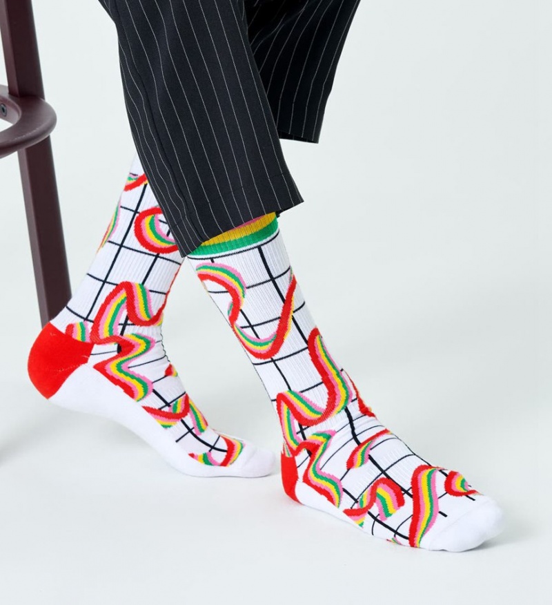 Happy Socks Squiggly Rainbow Crew Socken Unisex Weiß | Schweiz 14869CYVW