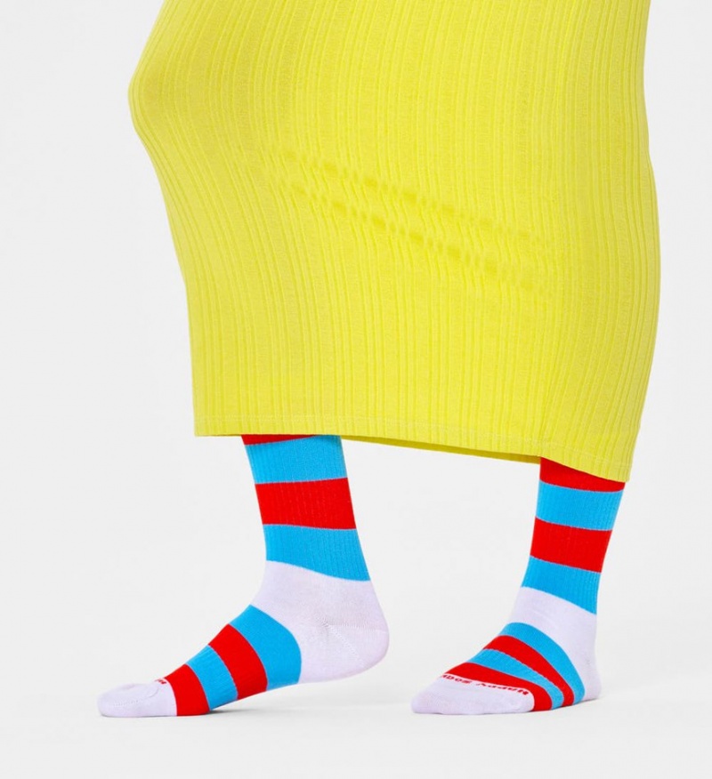 Happy Socks Stripe It 3/4 Crew Socken Unisex Weiß | Schweiz 02156OZWU