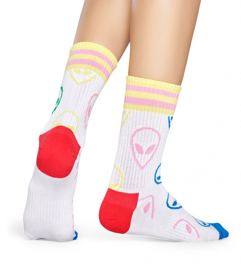 Happy Socks Turn Alien Mid High Socken Unisex Weiß | Schweiz 75108IMQG