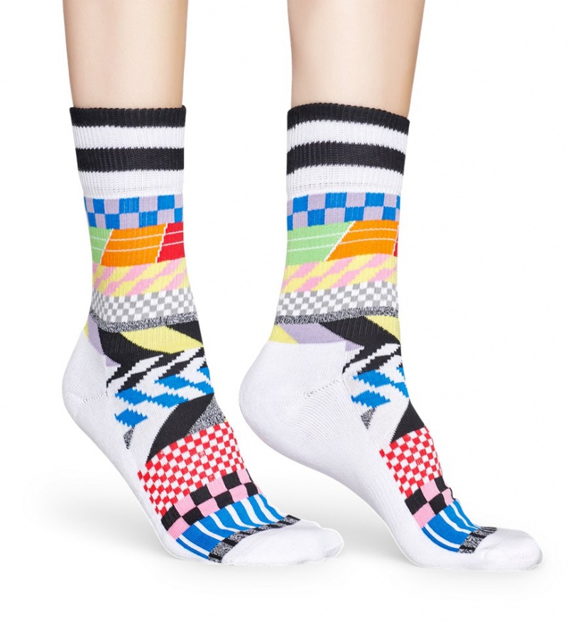 Happy Socks Turn Checked Stripe Socken Unisex Weiß | Schweiz 49820MQVR