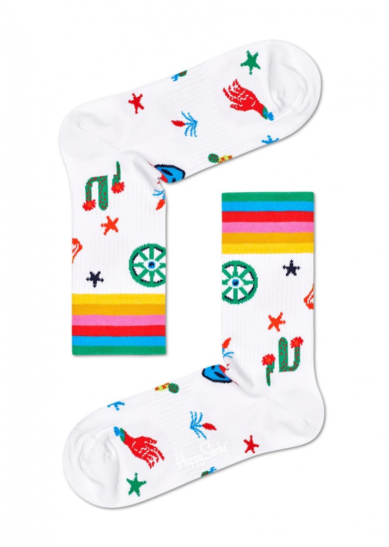 Happy Socks Turn Countryside 3/4 Crew Socken Unisex Weiß | Schweiz 41698KYNG