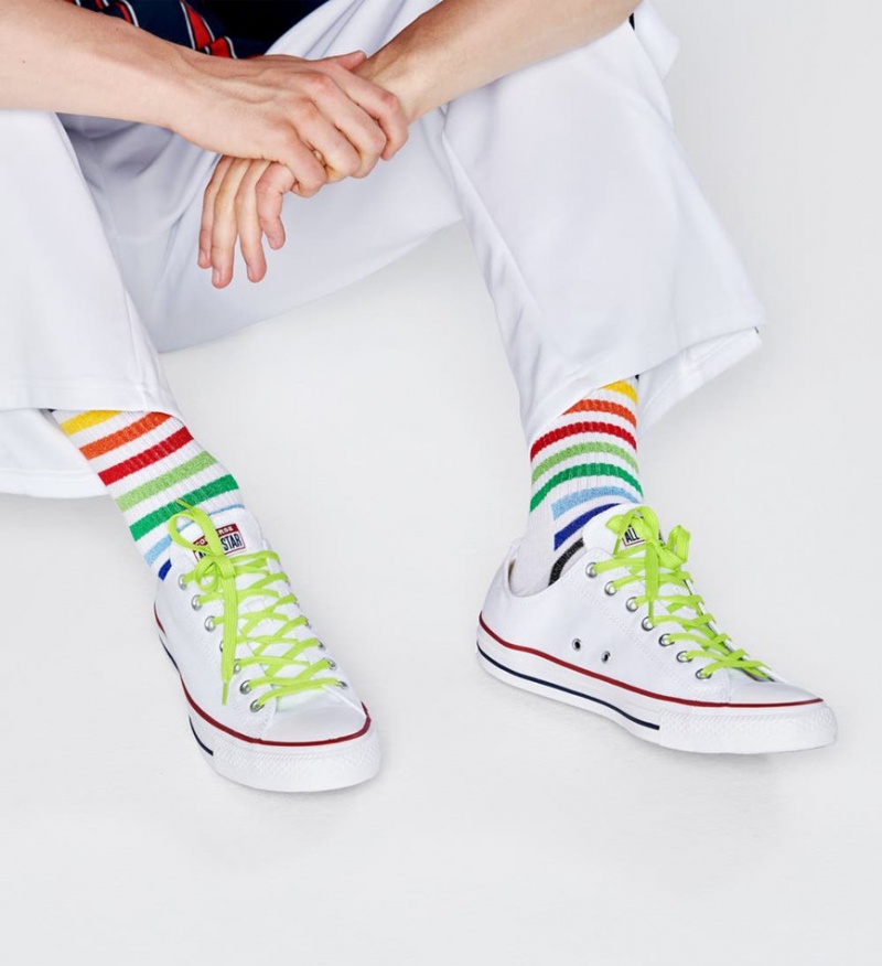 Happy Socks Turn Gestreift 3/4 Crew Socken Unisex Weiß | Schweiz 78621IMAY