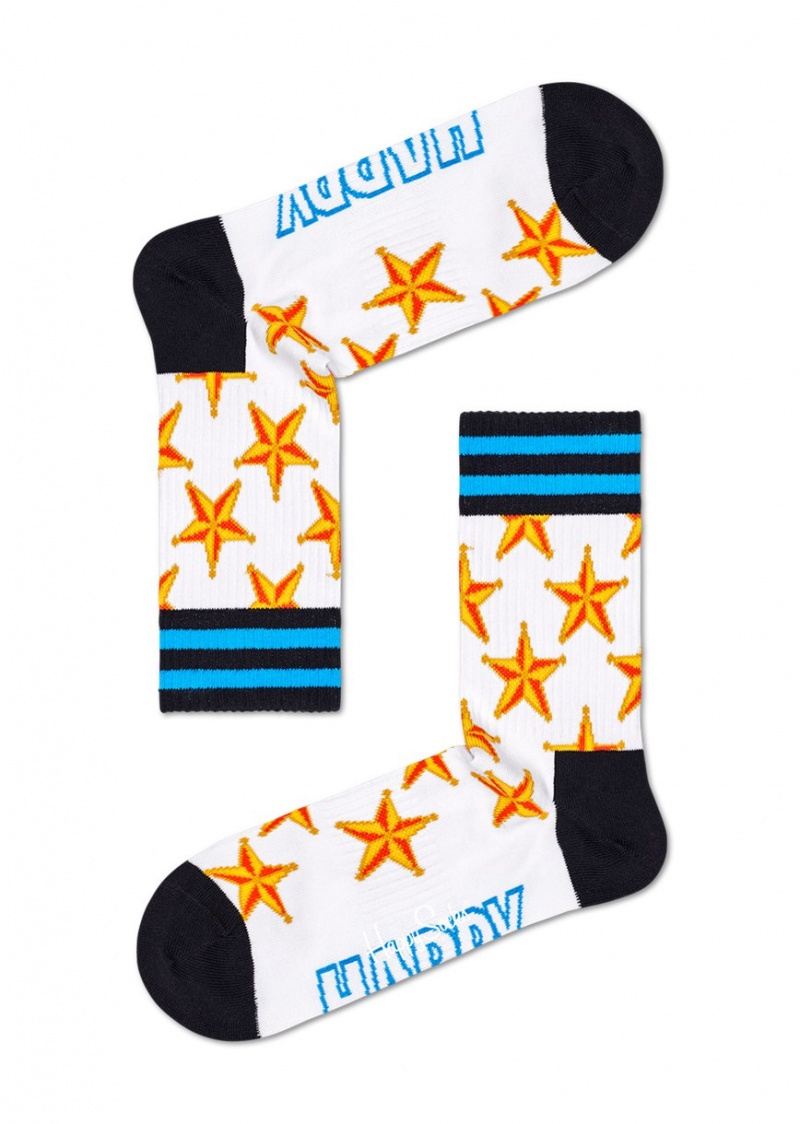 Happy Socks Turn Sheriff Star 3/4 Crew Socken Unisex Weiß | Schweiz 73624DMWG